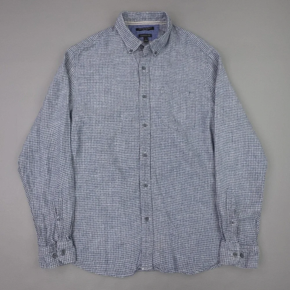Banana Republic Shirt Mens Large Blue Camden Fit Linen Long Sleeve Button Down